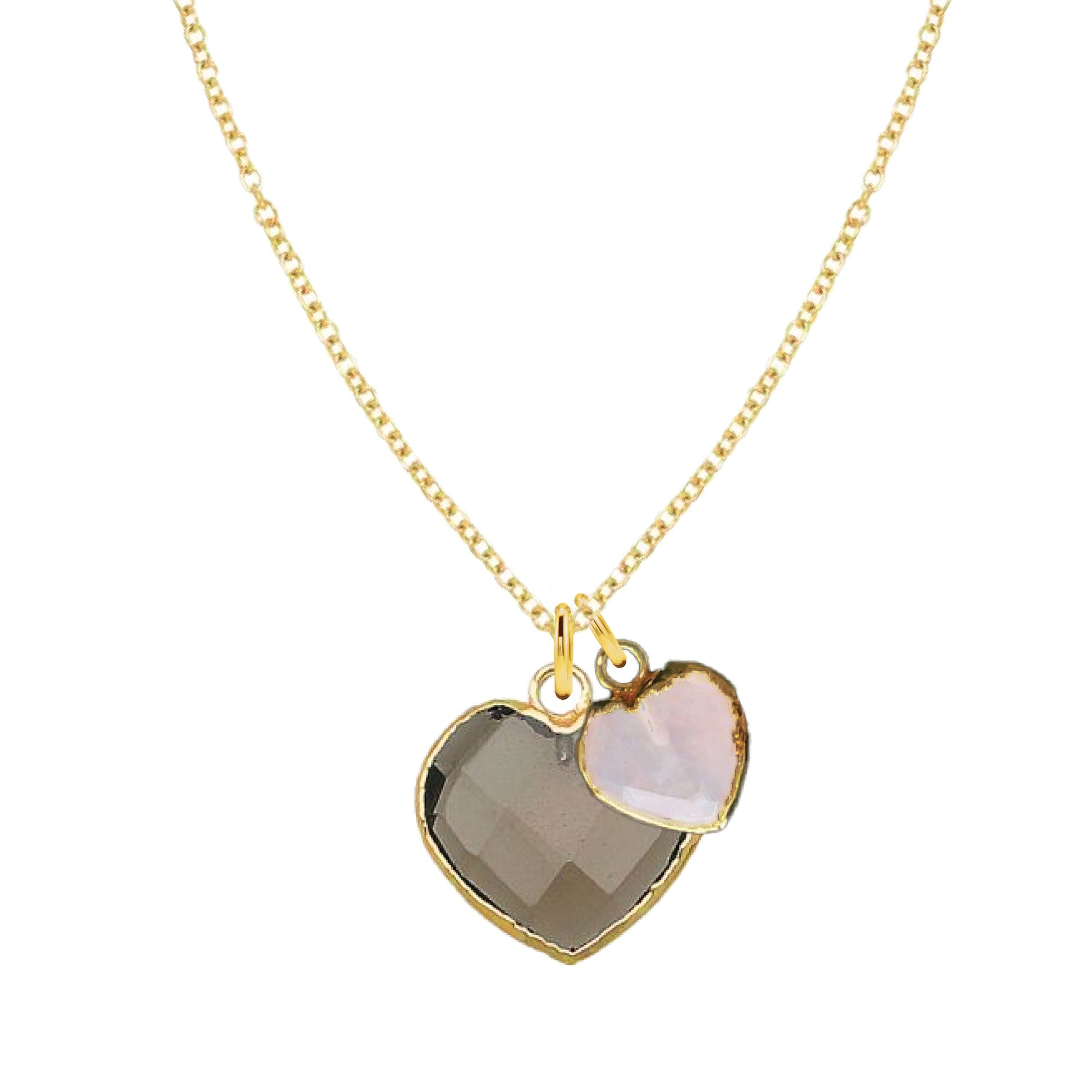 LoveSpell Double Heart Necklace - I need more love and calm in my life - Smoky Quartz and Rose Quartz Necklace Robyn Canady 14K Gold Filled Chain