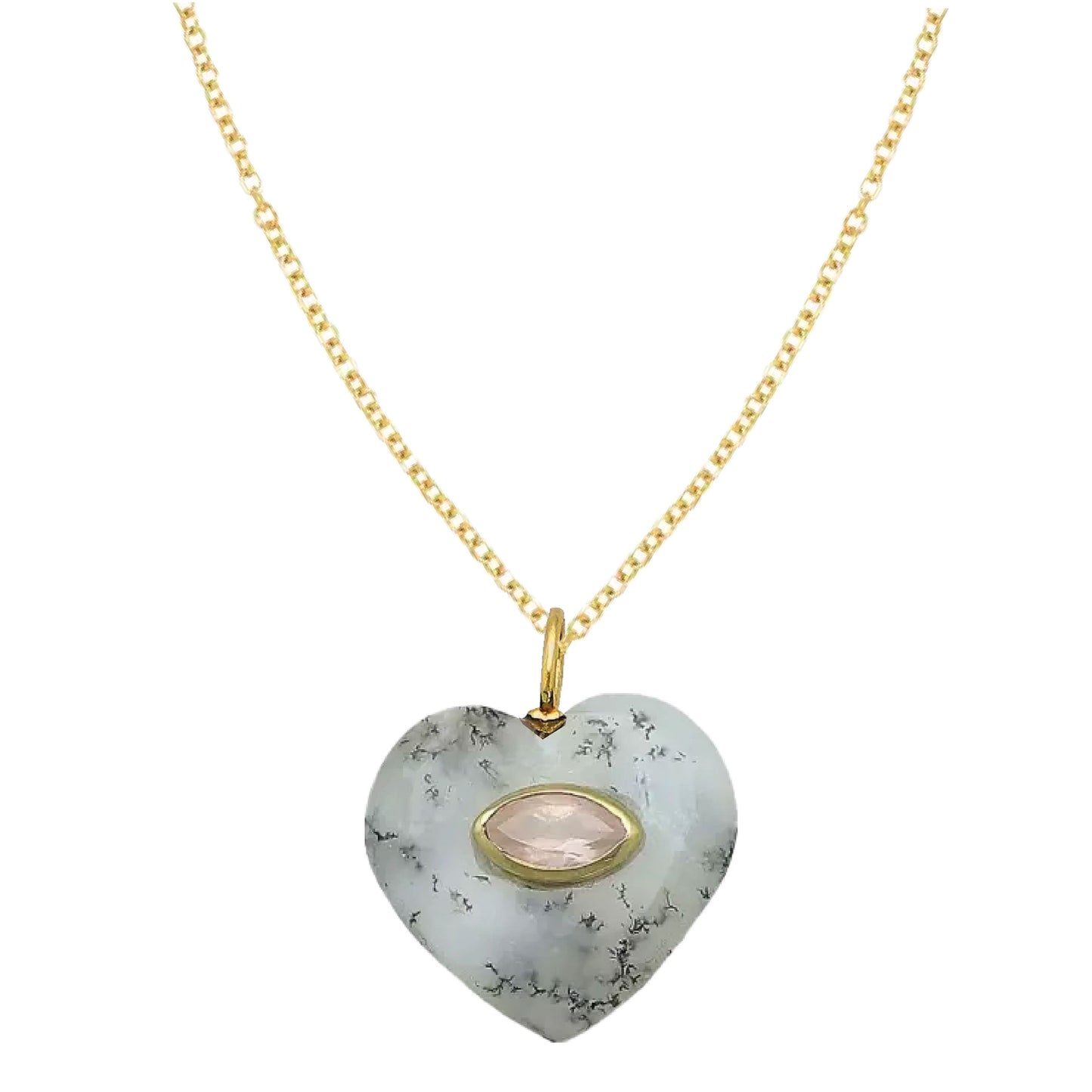LoveSpell Heart Necklace - I need more love in my life - Dendrite Opal + Rose Quartz) Necklace Robyn Canady 14K Gold Filled Chain