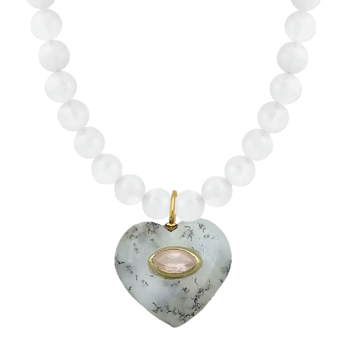 LoveSpell Heart Necklace - I need more love in my life - Dendrite Opal + Rose Quartz) Necklace Robyn Canady Moonstone Beaded Chain