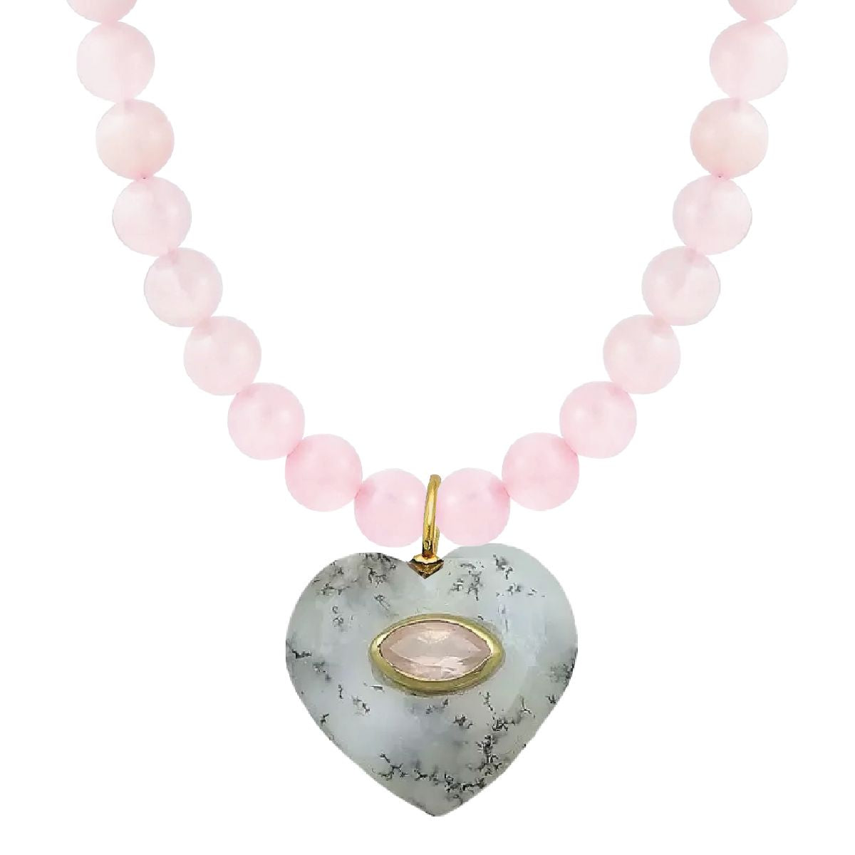 LoveSpell Heart Necklace - I need more love in my life - Dendrite Opal + Rose Quartz) Necklace Robyn Canady Rose Quartz Beaded Chain