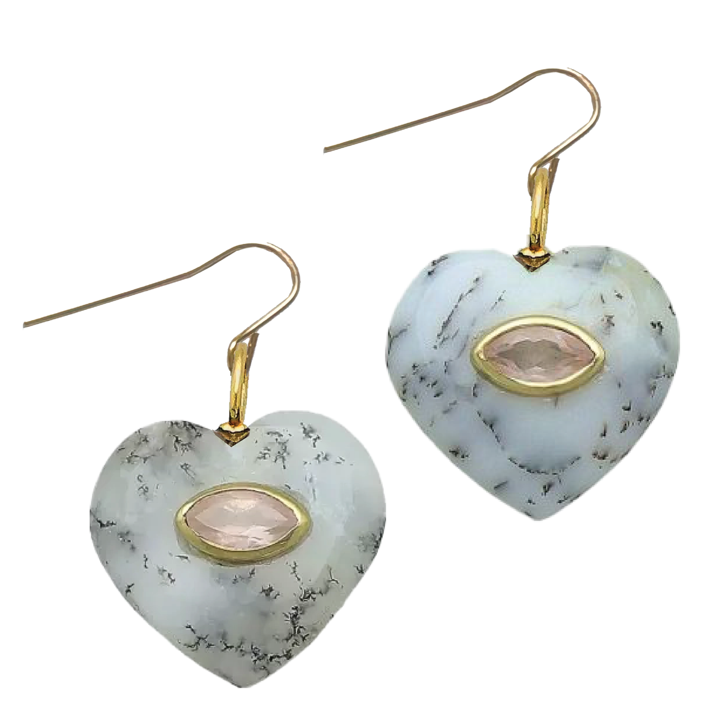 LoveSpell Heart Earrings - I need more love in my life - Dendrite Opal + Rose Quartz Earrings Robyn Canady