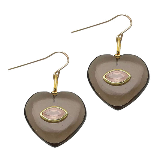 Lovespell Heart Earrings - I need more love and balance in my life - Smoky Quartz + Rose Quartz Earrings Robyn Canady