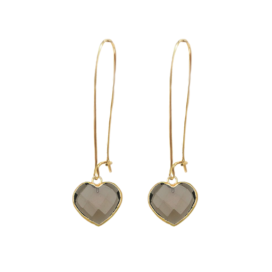 LoveSpell Long Tiny Heart Earrings - I need more calm in my life - Smoky Quartz Earrings Robyn Canady
