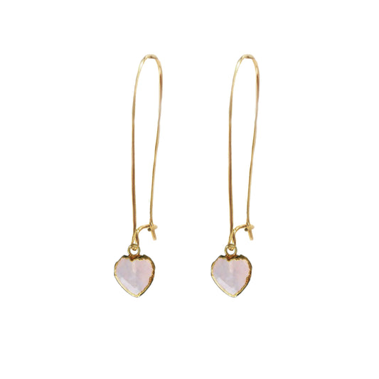 LoveSpell Long Tiny Heart Earrings - I need more love in my life - Rose Quartz Earrings Robyn Canady