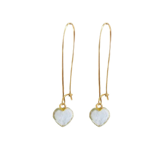 LoveSpell Long Tiny Heart Earrings - I need more Hope in my life - Moonstone Earrings Robyn Canady