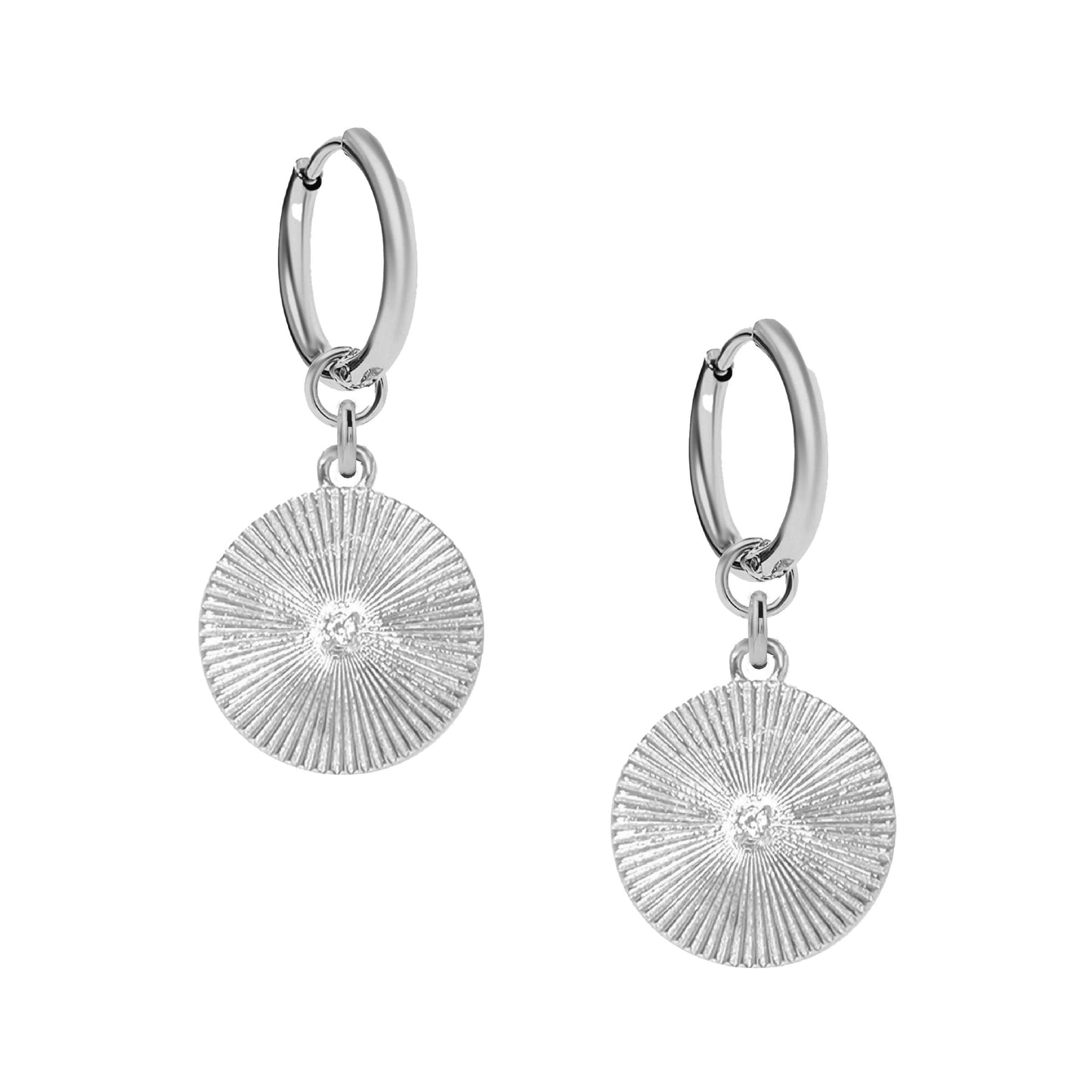 Sunburst Circle Crystal Hoop Earrings Robyn Canady Silver