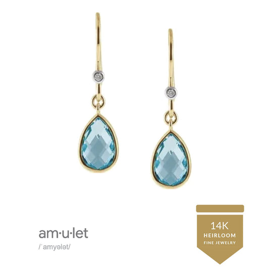 14K Swiss Blue Topaz + Diamond Teardrop Earrings Robyn Canady