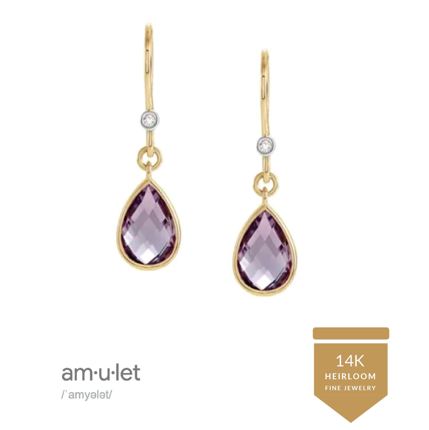 14K Amethyst + Diamond Teardrop Earrings Robyn Canady