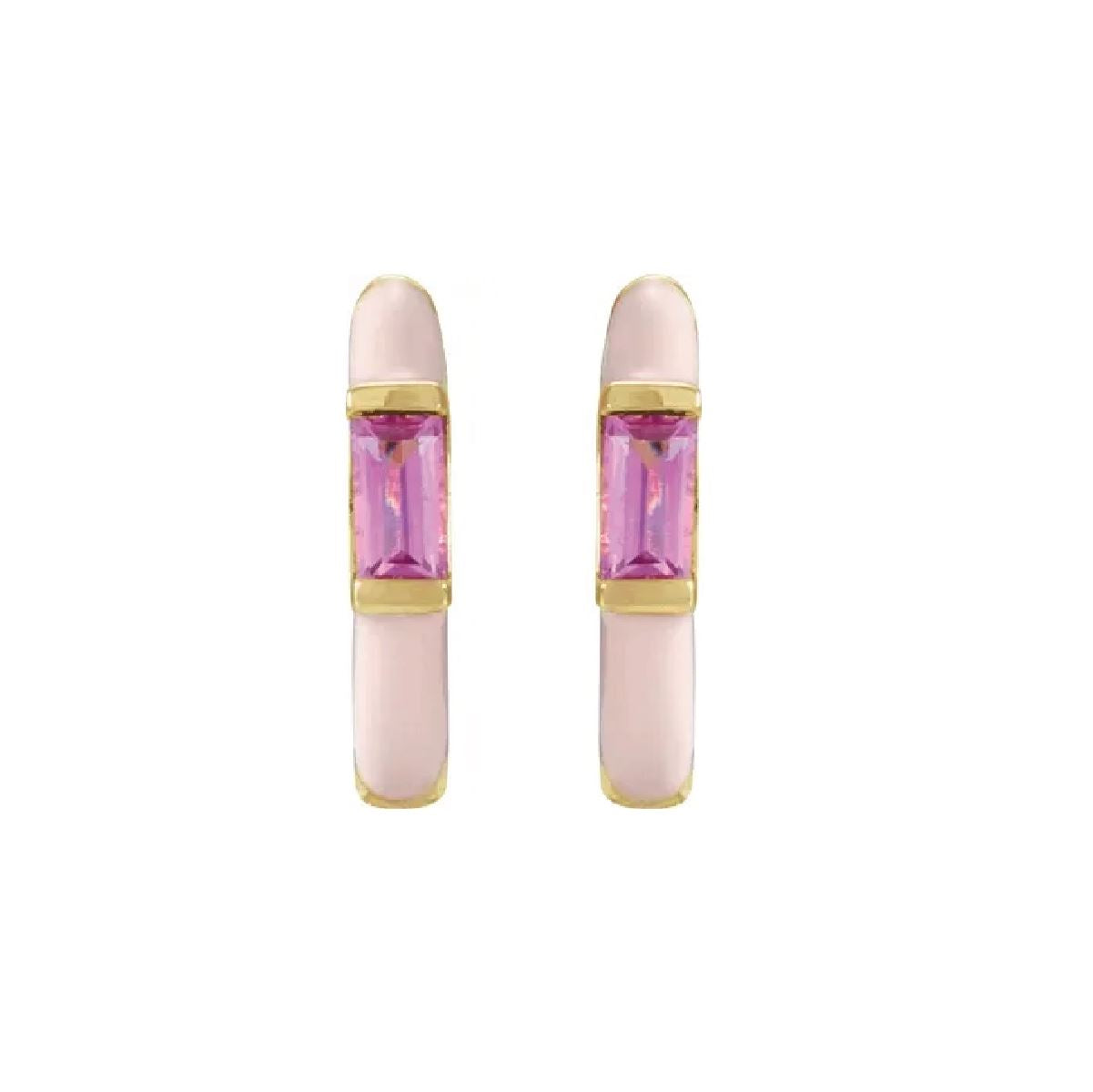 14K Pink Tourmaline Enamel Hoops Earrings Robyn Canady