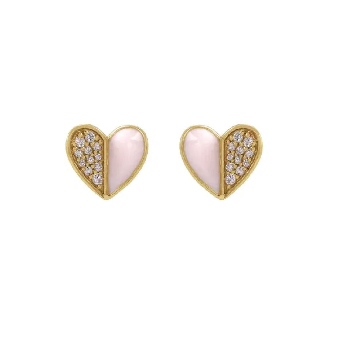 14K Pink Enamel and Diamond Stud Earrings Earrings Robyn Canady