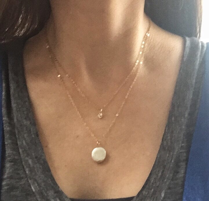 Petite Gemstone Layered Necklace with White Freshwater Pearl Robyn Canady 