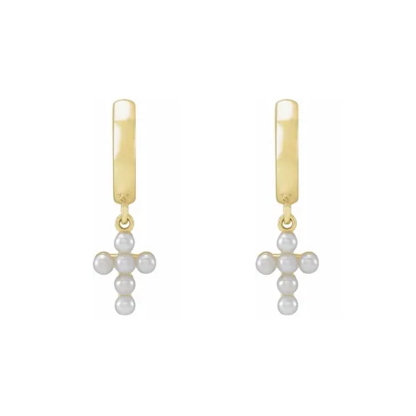 14K Solid Gold Pearl Cross Hoop Earrings Earrings Robyn Canady