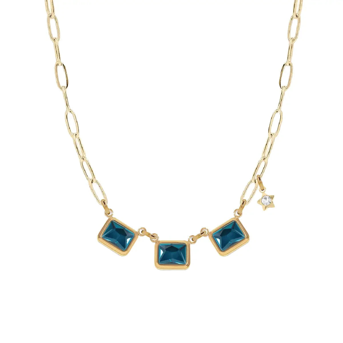 7 Fall Colors - Triple Emerald Cut Paperclip Chain Necklace Necklace Robyn Canady Teal 