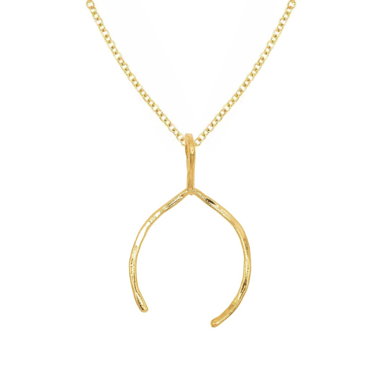 14K Skinny Wishbone Charm Necklace Necklace Robyn Canady 14K Gold 