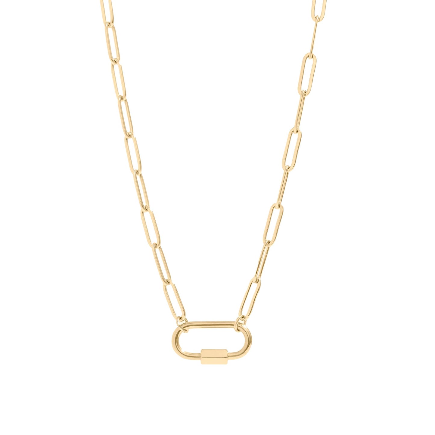 18K Gold Plated, Stainless Steel, PVD Non-Tarnish Coating Paperclip Necklace with Carabiner Clasp Robyn Canady 16"-18" 
