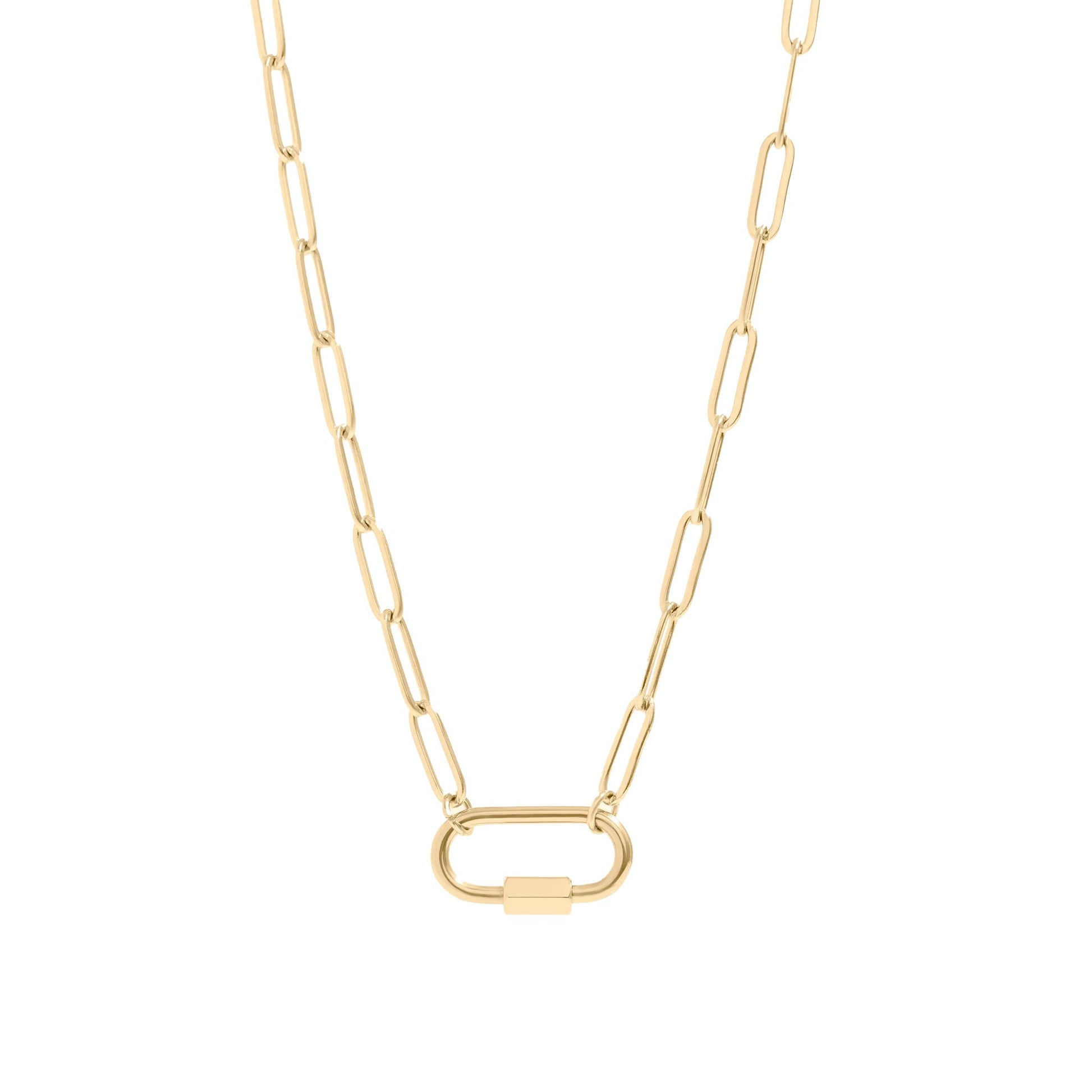 18K Gold Plated, Stainless Steel, PVD Non-Tarnish Coating Paperclip Necklace with Carabiner Clasp Robyn Canady 16"-18" 