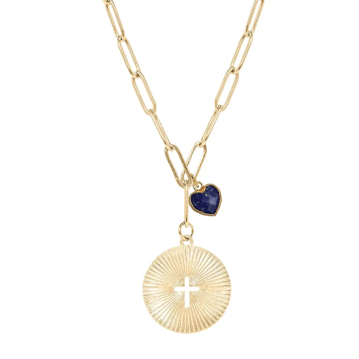 5 Fall Colors - Cross Paperclip Heart Necklace Necklace Robyn Canady Lapis 