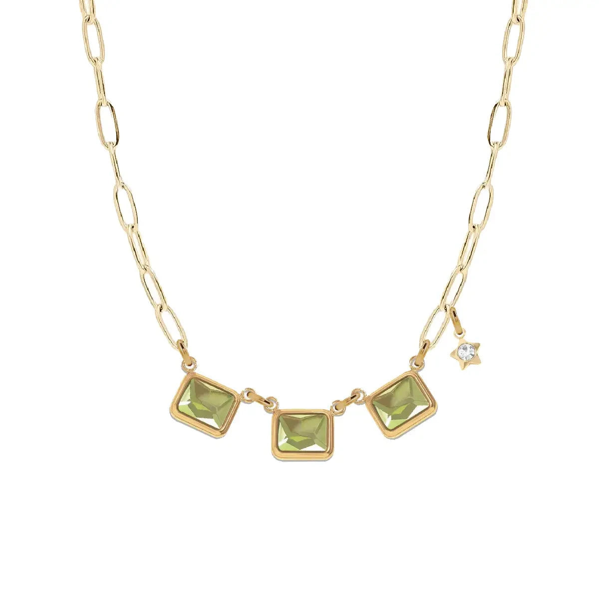 7 Fall Colors - Triple Emerald Cut Paperclip Chain Necklace Necklace Robyn Canady Peridot 
