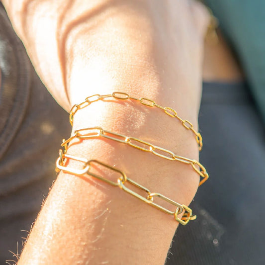 18K Gold Plated, Stainless Steel, PVD Non-Tarnish Coating Paperclip Bracelet Robyn Canady 