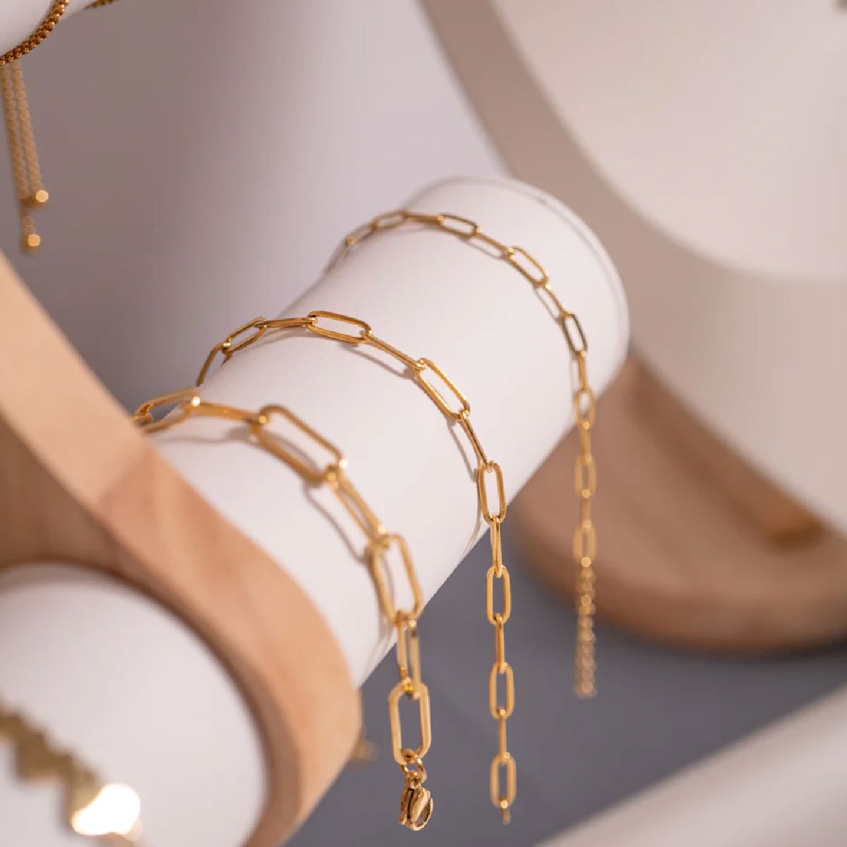 18K Gold Plated, Stainless Steel, PVD Non-Tarnish Coating Paperclip Bracelet Robyn Canady 