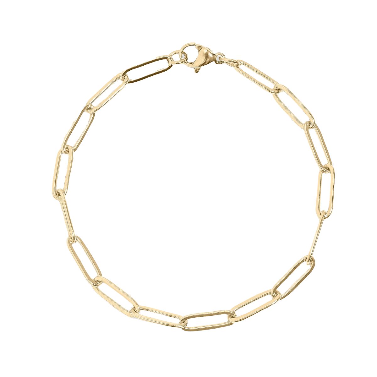 18K Gold Plated, Stainless Steel, PVD Non-Tarnish Coating Paperclip Bracelet Robyn Canady 4mm Paperclip Chain 