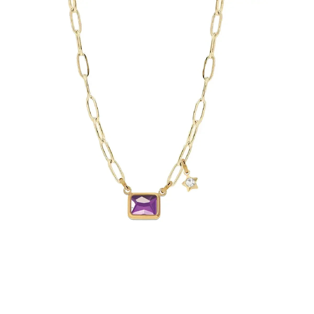 7 Fall Colors - Emerald Cut Paperclip Chain Necklace - with or without Star Charm Necklace Robyn Canady Purple With Star Charm 