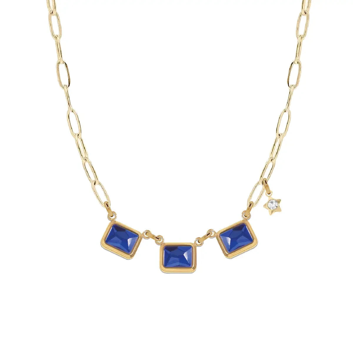 7 Fall Colors - Triple Emerald Cut Paperclip Chain Necklace Necklace Robyn Canady Blue 