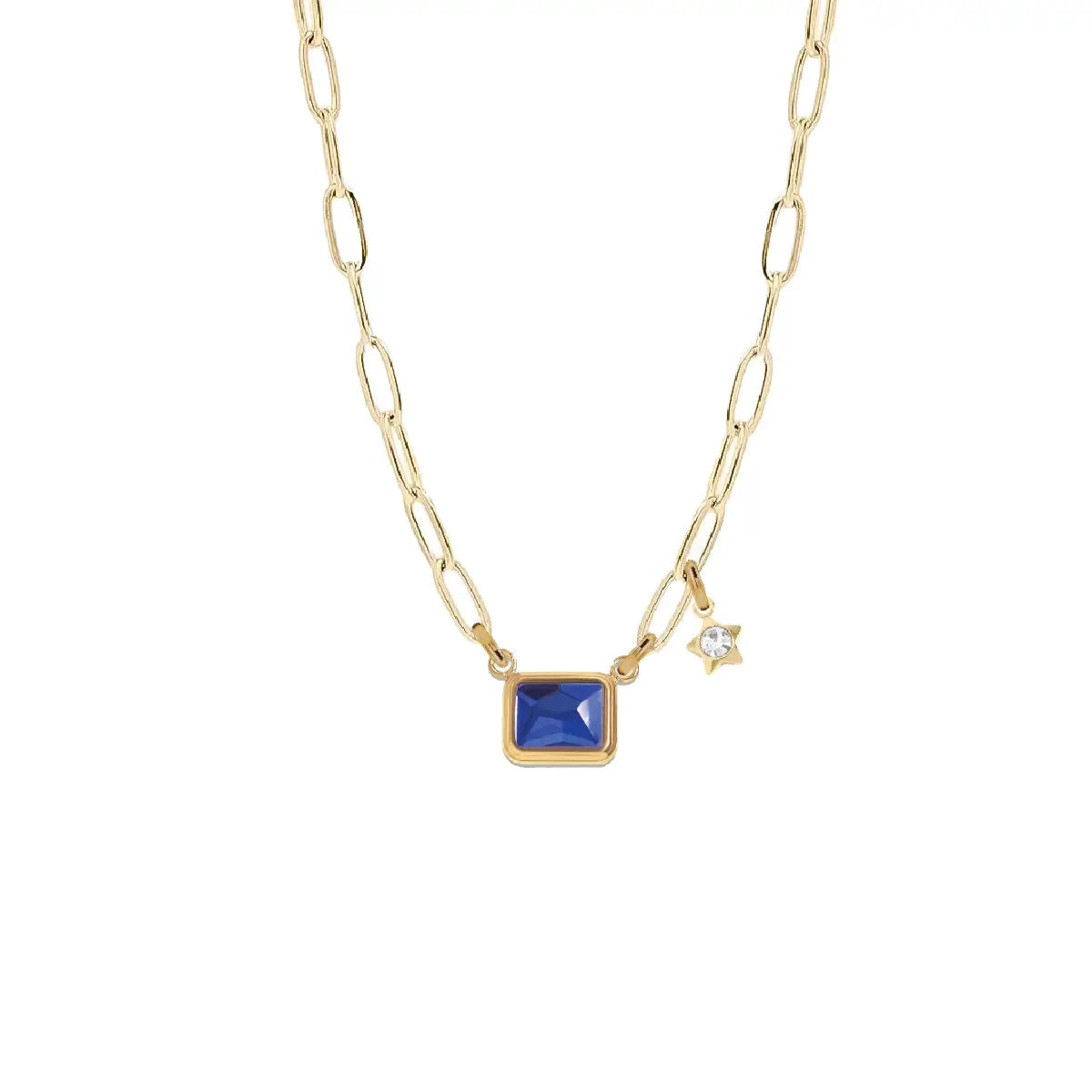 7 Fall Colors - Emerald Cut Paperclip Chain Necklace Necklace Robyn Canady Blue 