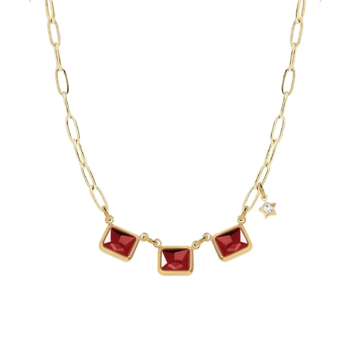 7 Fall Colors - Triple Emerald Cut Paperclip Chain Necklace Necklace Robyn Canady Red 