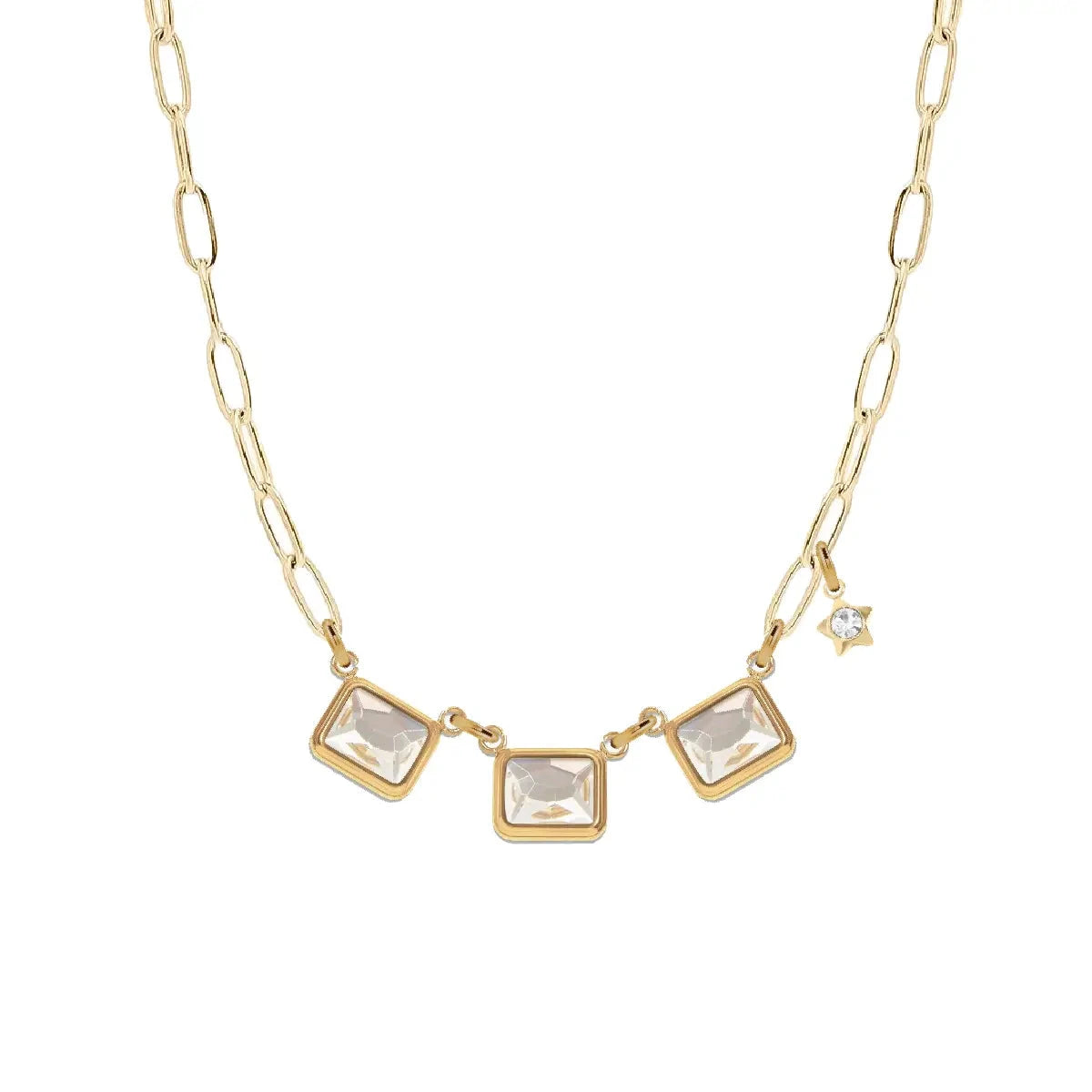 7 Fall Colors - Triple Emerald Cut Paperclip Chain Necklace Necklace Robyn Canady Clear 