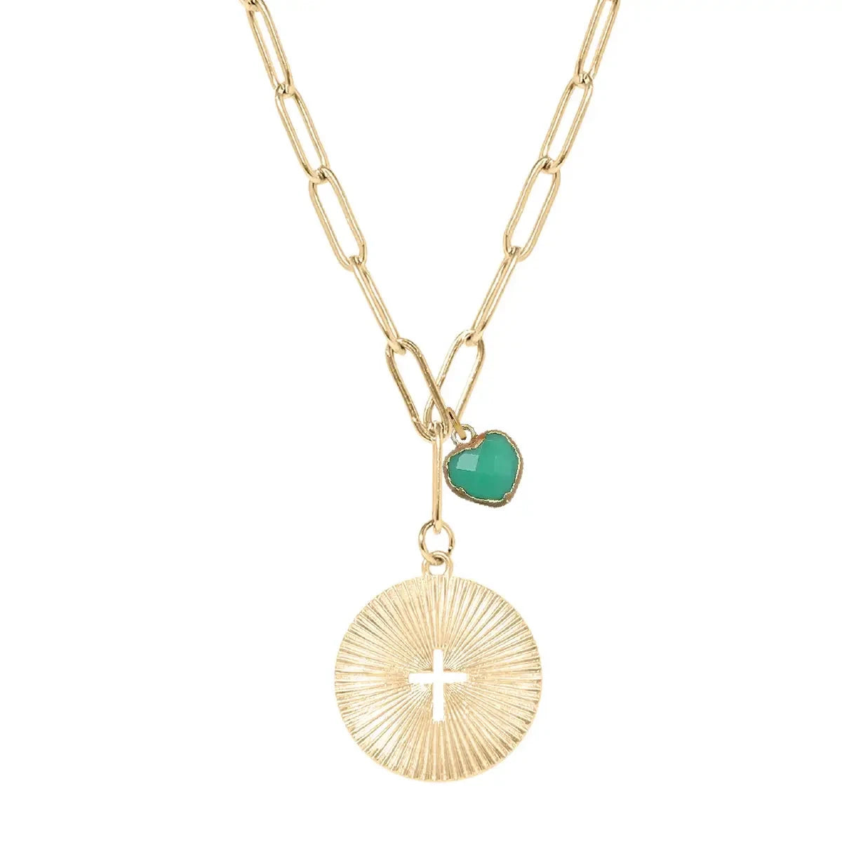 5 Fall Colors - Cross Paperclip Heart Necklace Necklace Robyn Canady Chrysoprase 