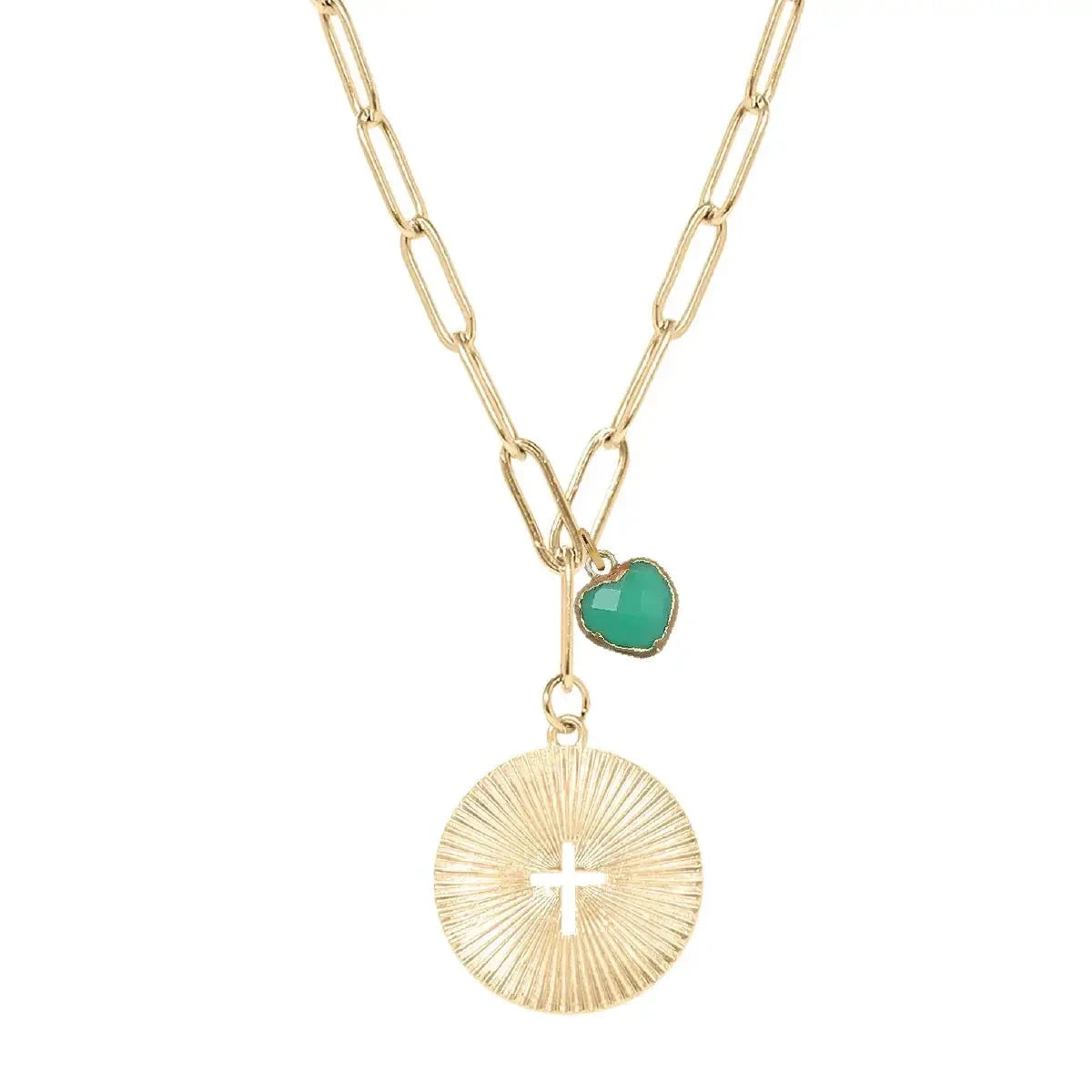 5 Fall Colors - Cross Paperclip Heart Necklace Necklace Robyn Canady Chrysoprase 