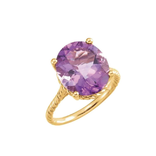 14K gold amethyst ring detail | Handmade gemstone statement jewelry

