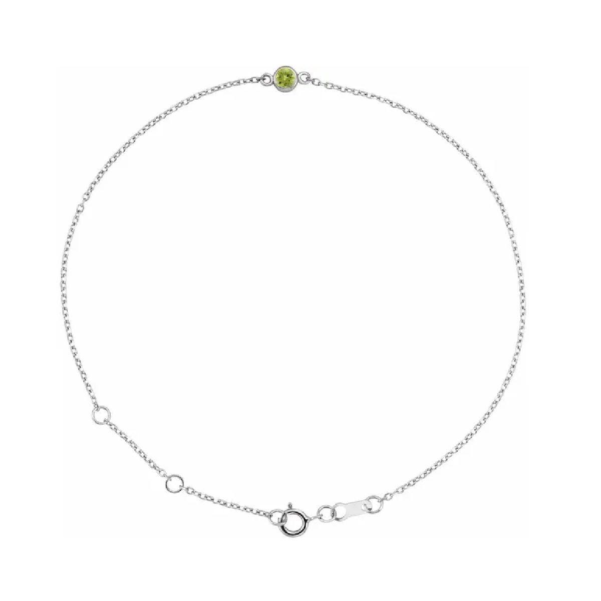 14K White Gold Tiny Birthstone Bracelet Bracelet Robyn Canady August - Natural Peridot 
