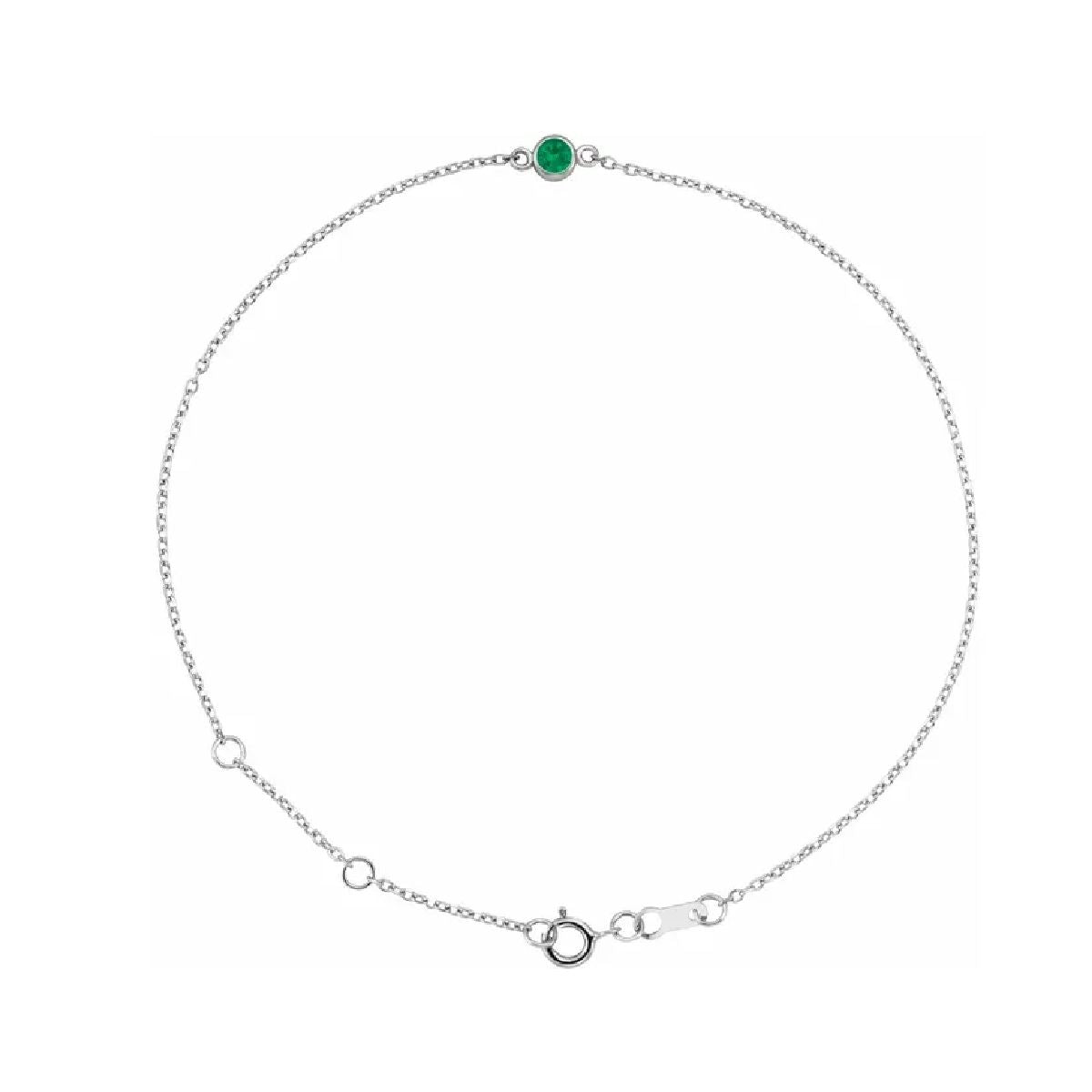 14K White Gold Tiny Birthstone Bracelet Bracelet Robyn Canady May - Lab Grown Emerald 