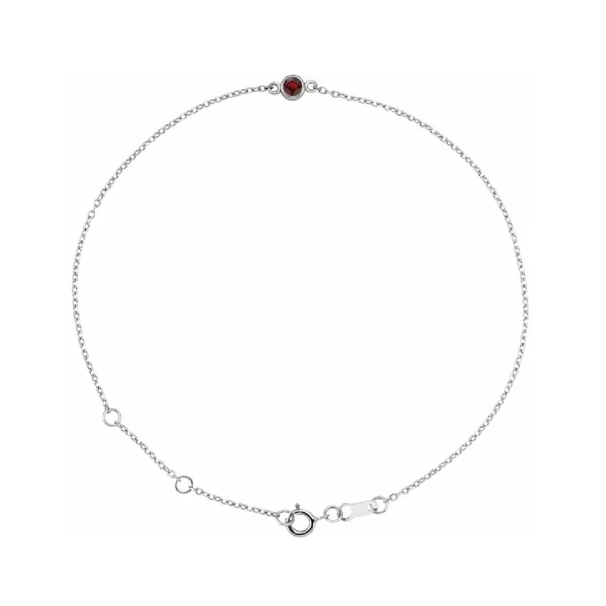 14K White Gold Tiny Birthstone Bracelet Bracelet Robyn Canady January - Natural Garnet 