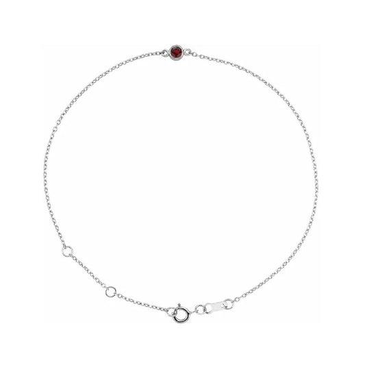 14K White Gold Tiny Birthstone Bracelet Bracelet Robyn Canady January - Natural Garnet 