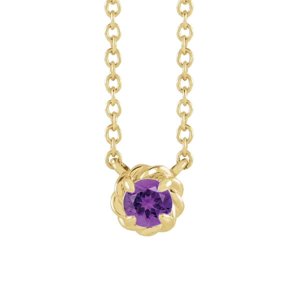 14K Gold Tiny Birthstone Necklace Necklace Robyn Canady February - Natural Amethyst 