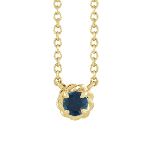 14K Gold Tiny Birthstone Necklace Necklace Robyn Canady September - Natural Blue Sapphire 