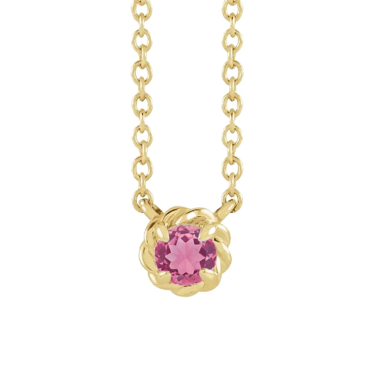 14K Gold Tiny Birthstone Necklace Necklace Robyn Canady October - Natural Pink Tourmaline 