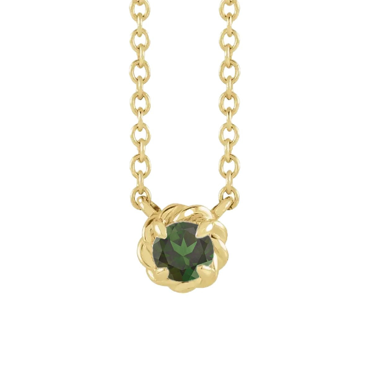 14K Gold Tiny Birthstone Necklace Necklace Robyn Canady October - Natural Green Tourmaline 