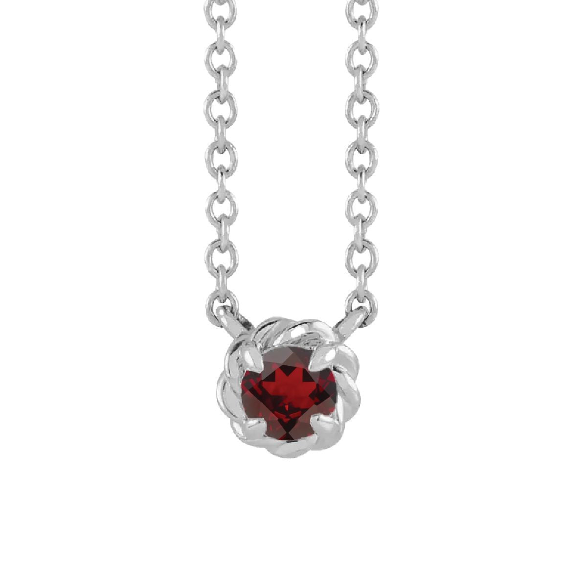 Sterling Silver Tiny Birthstone Necklace Necklace Robyn Canady January - Natural Garnet 