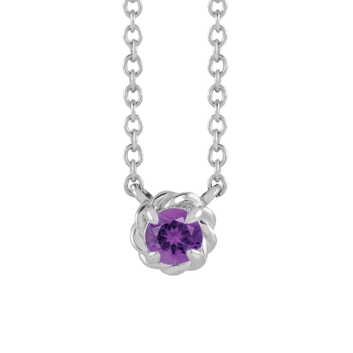 14K White Gold Tiny Birthstone Necklace Necklace Robyn Canady February - Natural Amethyst 