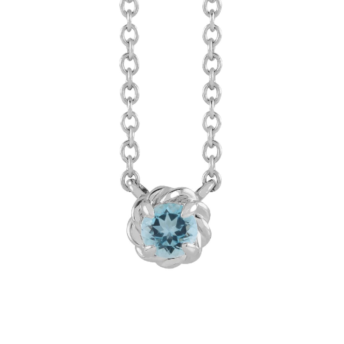 14K White Gold Tiny Birthstone Necklace Necklace Robyn Canady March - Natural Aquamarine 