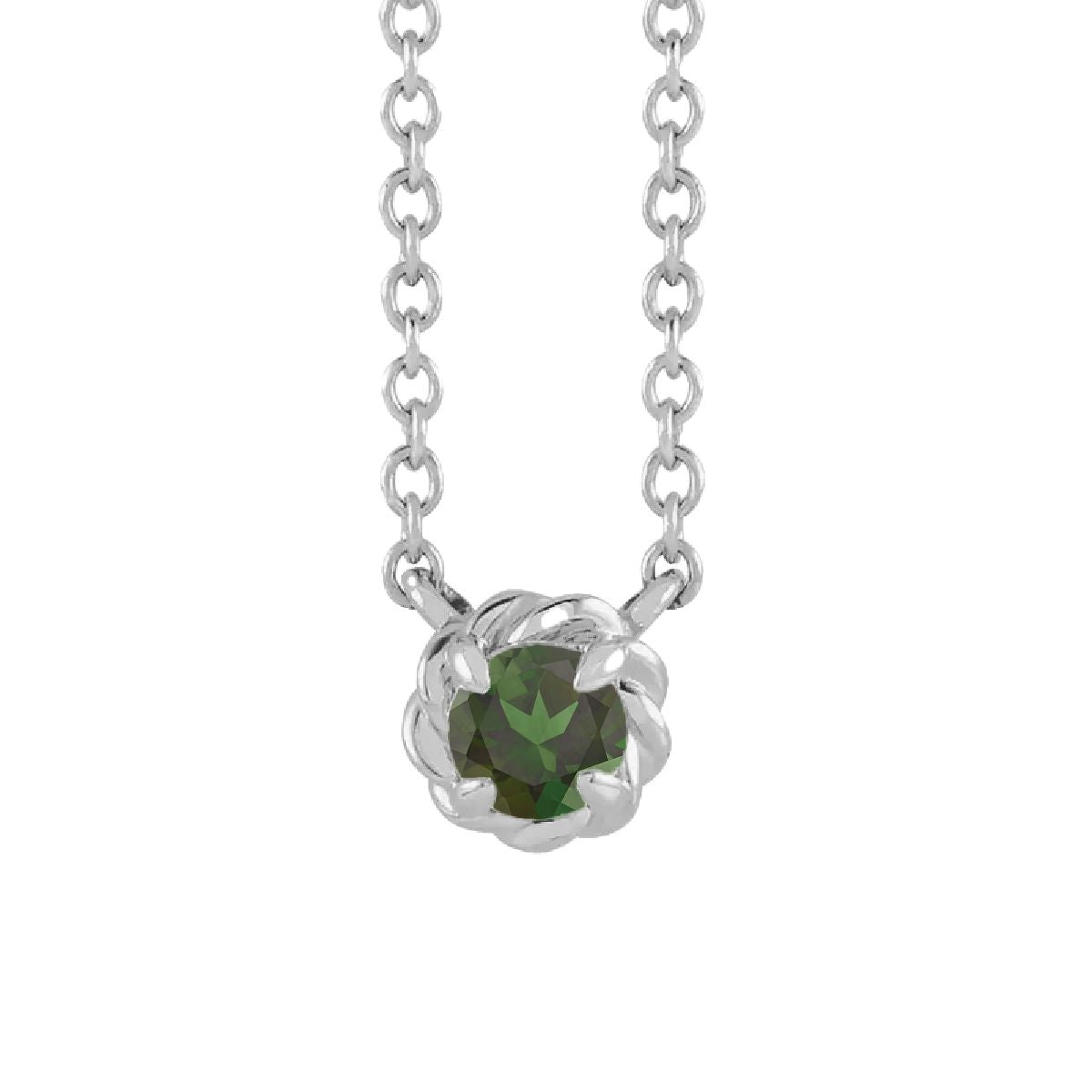 Sterling Silver Tiny Birthstone Necklace Necklace Robyn Canady October - Natural Green Tourmaline 