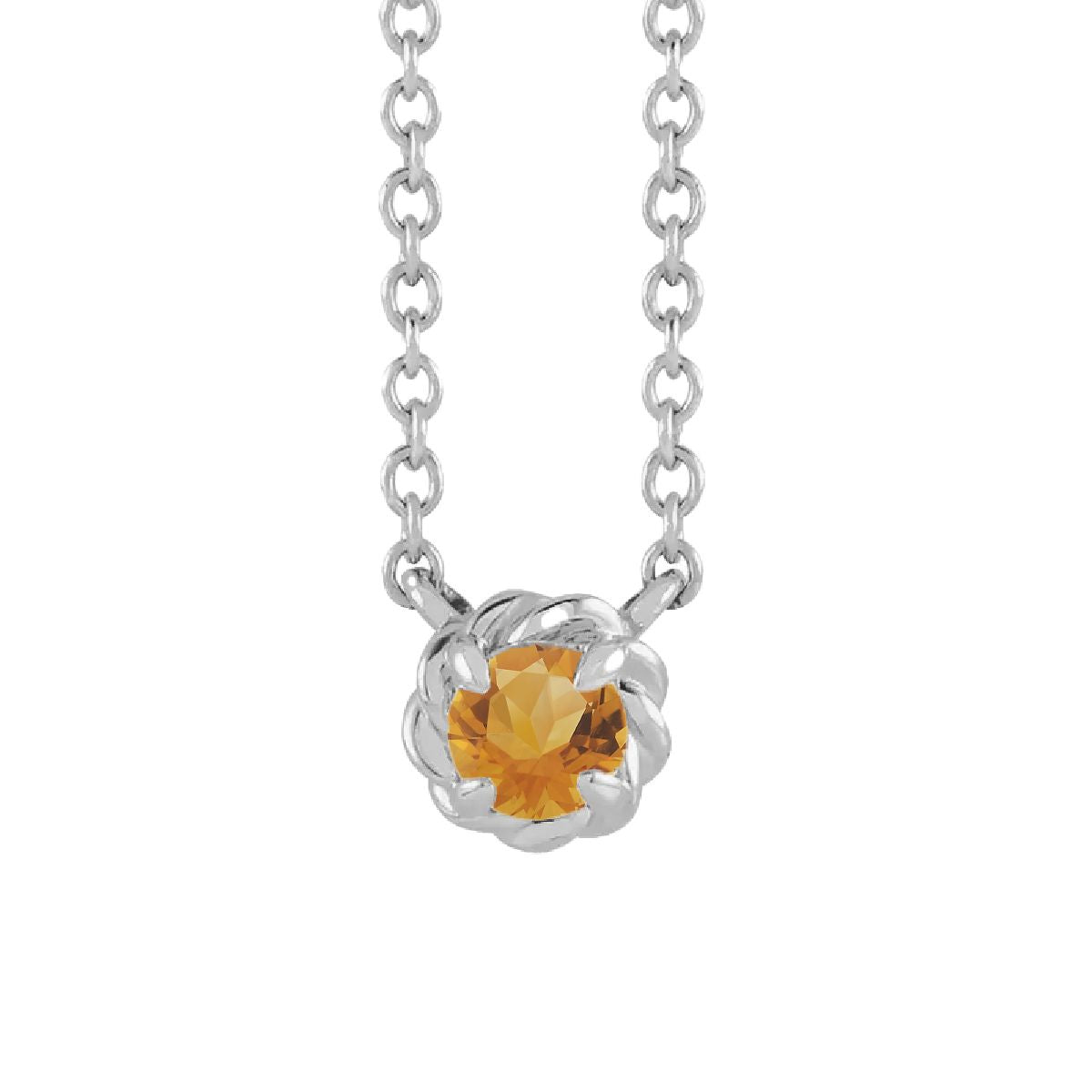 14K White Gold Tiny Birthstone Necklace Necklace Robyn Canady November - Natural Citrine 