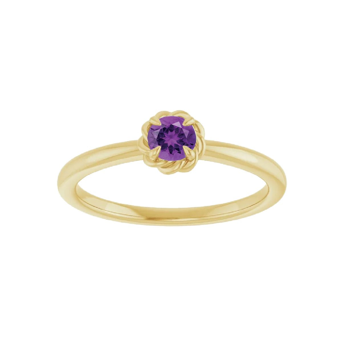 14K Gold Tiny Birthstone Ring Necklace Robyn Canady February - Natural Amethyst 