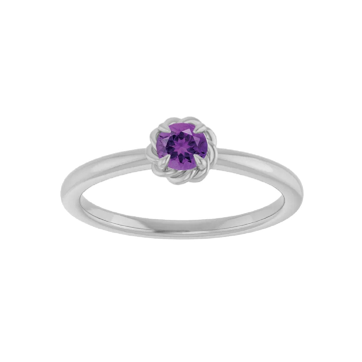 Sterling Silver Tiny Birthstone Ring Necklace Robyn Canady February - Natural Amethyst 