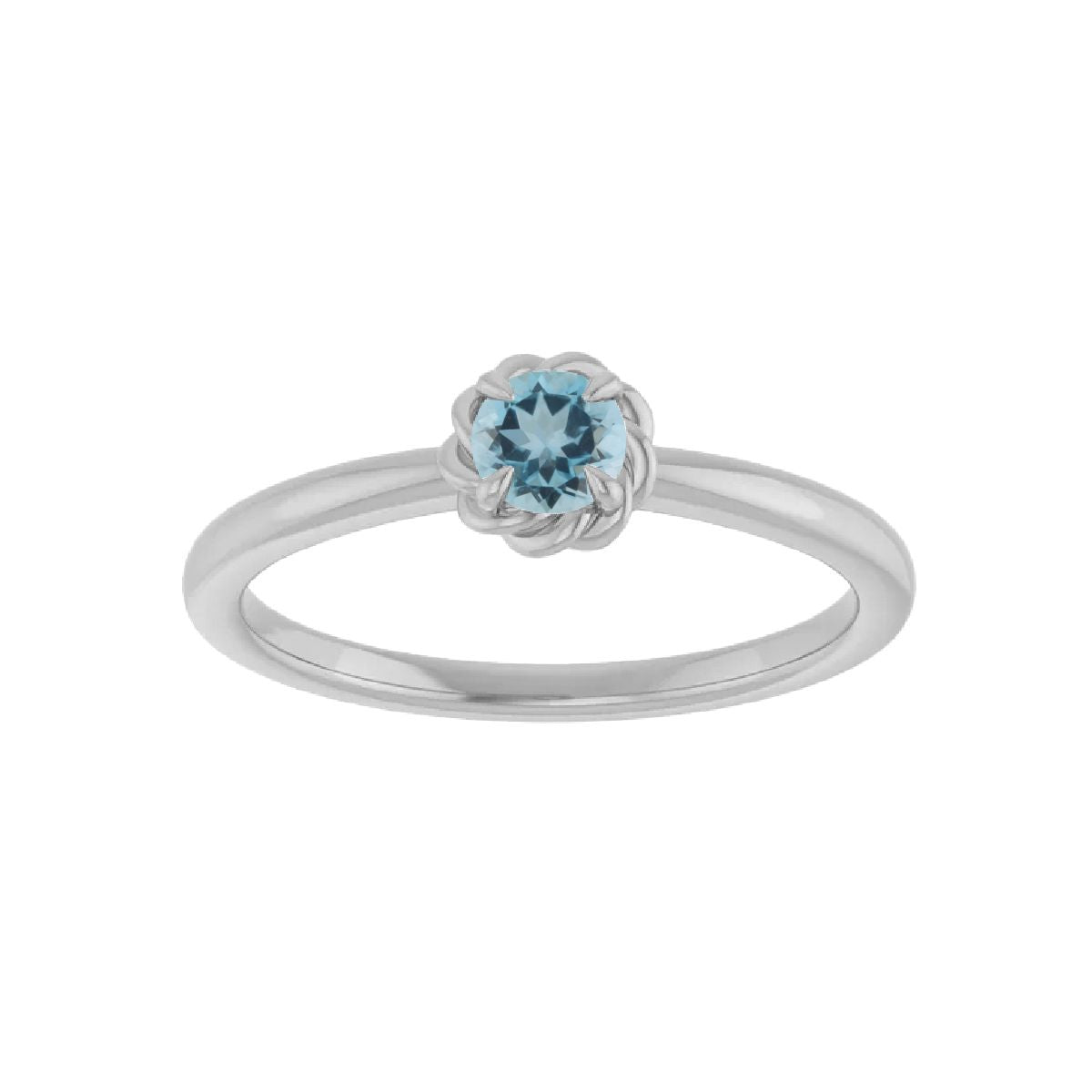 14K White Gold Tiny Birthstone Ring Necklace Robyn Canady March - Natural Aquamarine 