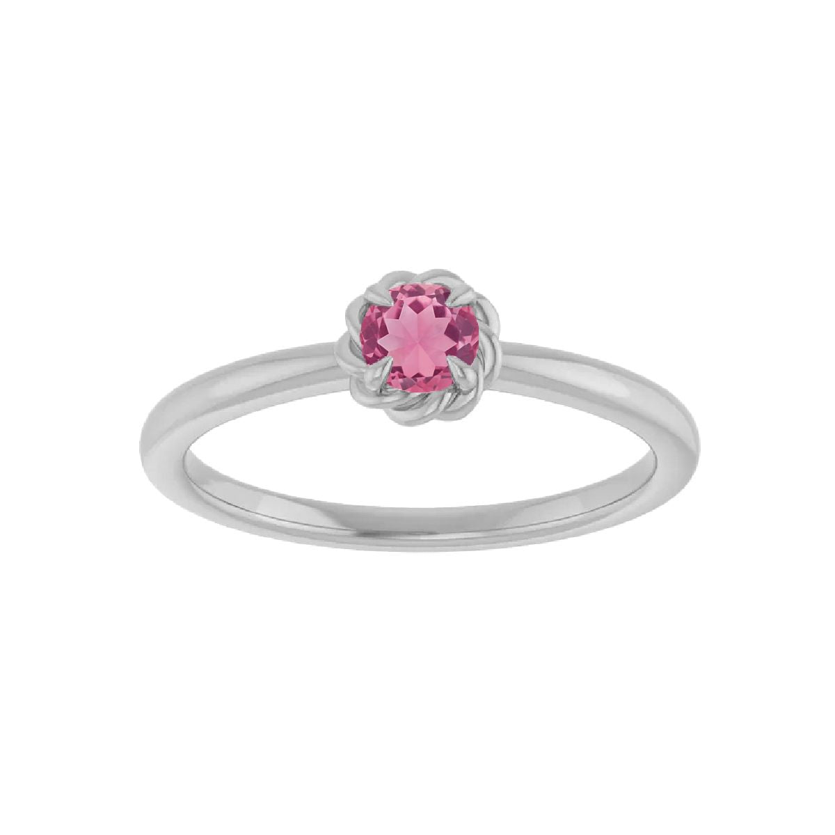 14K White Gold Tiny Birthstone Ring Necklace Robyn Canady October - Natural Pink Tourmaline 